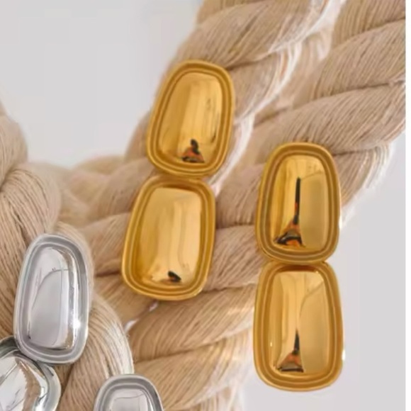 Bold Sculptural Gold Drop Earrings – Stainless Steel, PVD Real Gold Plated - Picture 6 of 12